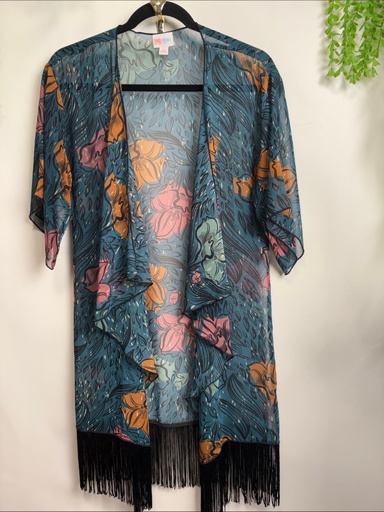 LuLaRoe Other - LuLaRoe Teal Floral Open Kimono with Black Detail